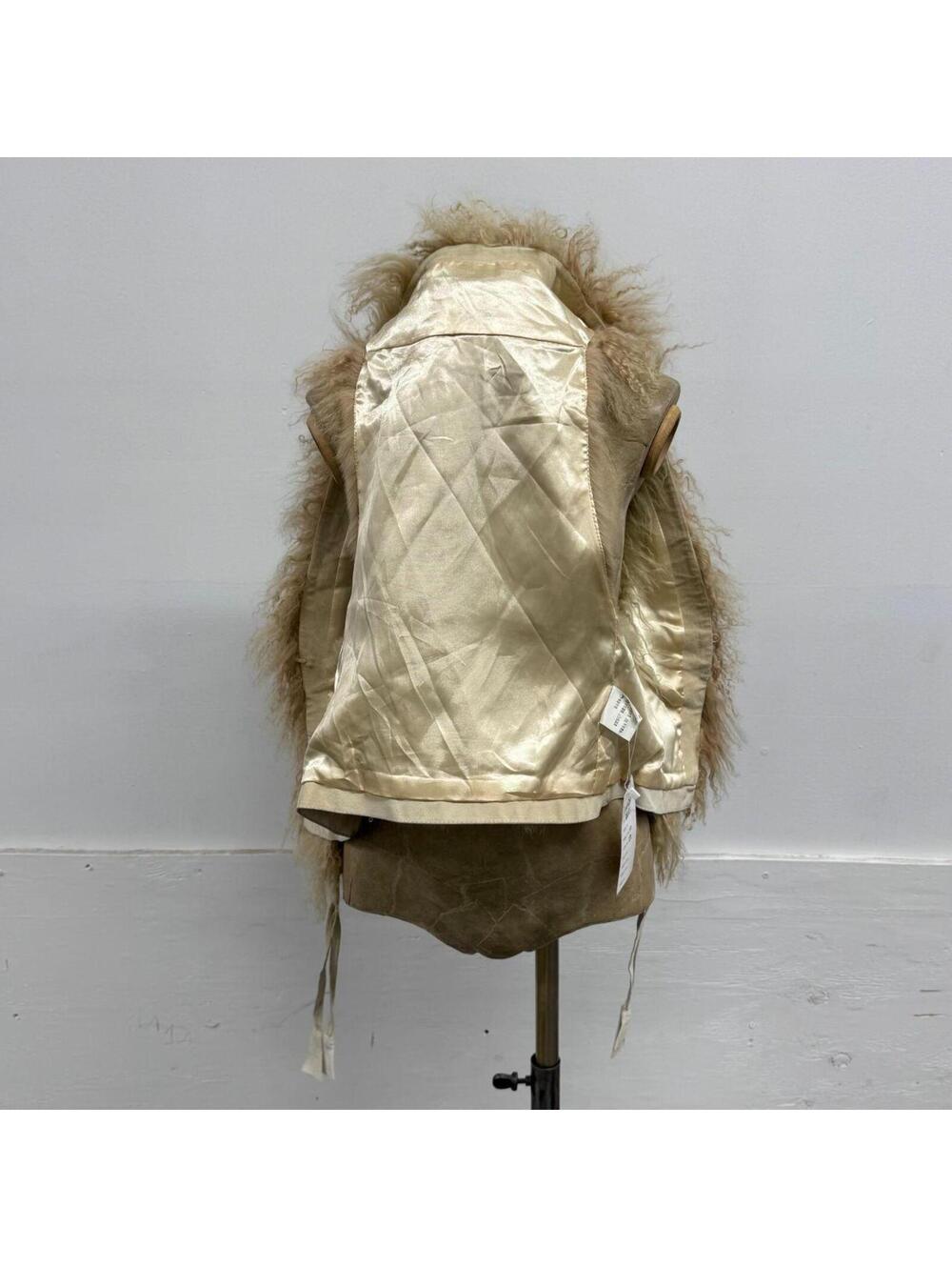 Vintage Deadstock Beige Brown Y2K Mongolian Lamb & Rabbit Fur Vest - Picture 7 of 8